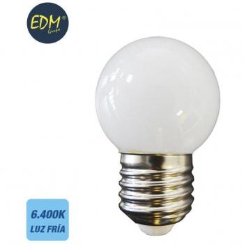 Bombilla LED esférica mate E27 1,5W 6400K luz fría EDM 35441