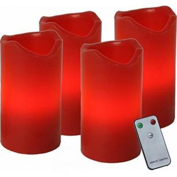 Set de 4 Velas LED Advent con Mando a Distancia, Color Rojo, Efecto Parpadeante
