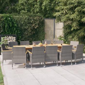 13-Piece Grey Garden Dining Set with Cushions