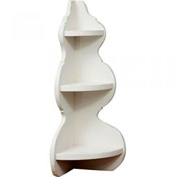 Estante Esquinero de Pared de Madera Maciza de Tilo con Acabado Blanco Envejecido 22x22x61 cm Hecho en Italia