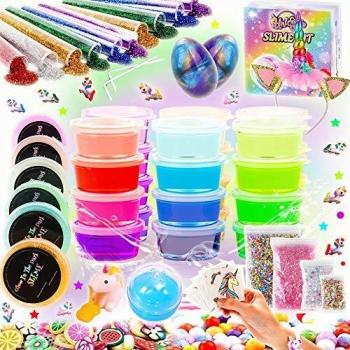 Kit de Slime Kit Brillan en la Oscuridad - 20 Colores Kit de Slime Esponjoso con Unicornio, Purpurina, Nube, Espuma y Más Juguete para Niñas