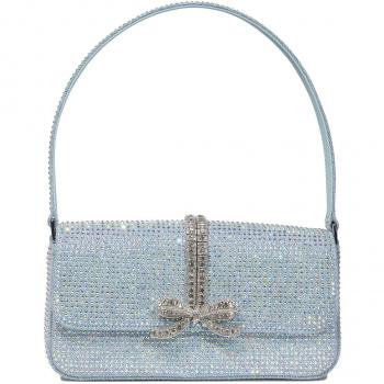Self-Portrait Rhinestone Denim Shoulder Bag in Light Blue, Size: OS, Women's Mini Bag