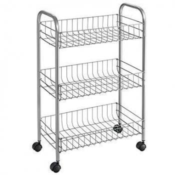Metaltex LUGANO - Carro Multiuso con Ruedas. 3 Cestas. Color Gris. 64x42x26 cm