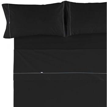 Es-Tela - Juego de sábanas liso con biés, color negro, cama de 150 cm