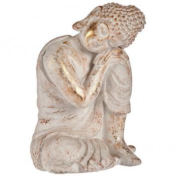 Figura Decorativa para Jardín Buda Blanco/Dorado Poliresina
