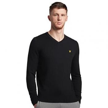 Lyle & Scott Men's V-Neck Merino Cotton Sweater - Jet Black - Size Medium