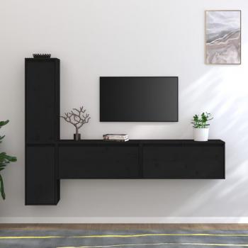 Mueble de TV 4 piezas en madera maciza de pino negro