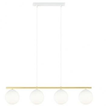 Lámpara de Suspensión Allora, Acero con Recubrimiento de Polvo y Vidrio en Blanco y Oro, 85x100x14 cm