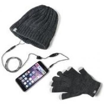 Celly Winter Kit Touch Screen Guantes y Gorro de Punto con Auriculares Integrados, Color Gris