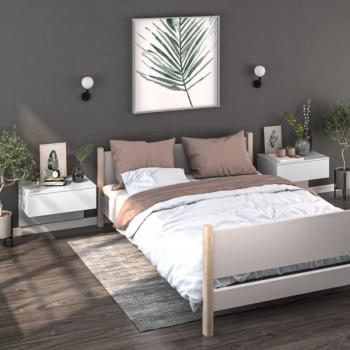 Mesitas de noche de pared blancas brillantes (2 unidades)