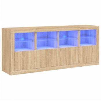 Aparador con luces LED roble Sonoma 163x37x67 cm Marrón