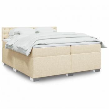 Cama box spring suave con colchón en tela color crema 200x200 cm