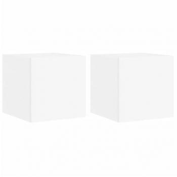 Mueble de TV de Pared Multimedia con Luces LED - 2 Piezas, 30.5 x 35 x 30 cm, Color Blanco