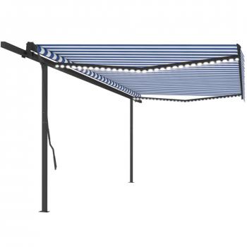 Toldo automático con LED sensor de viento azul y blanco 5x3,5 m