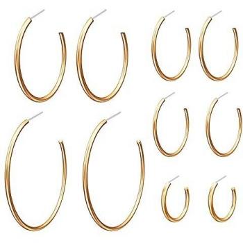 LIHELEI 5 pares S925 Plata Pendientes Redondos, Grandes Pendientes Hipoalergenicos de Aro Mujeres Regalo Navidad- Oro