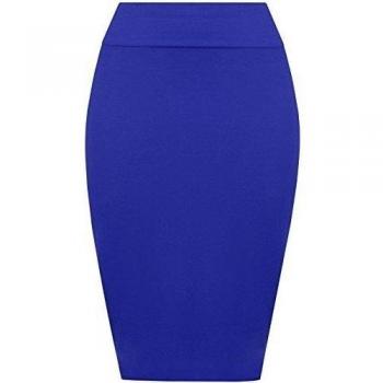 WearAll - Mujeres Stretch Bodycon llanura Lápiz de Talle Alto la Falda de Midi - Azul Real - 36-38