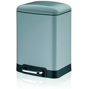 kela 22997 Davino Papelera Cuadrada, 6 L con Recubrimiento de Polvo de Acero Inoxidable con Cierre silencioso, Gris Claro