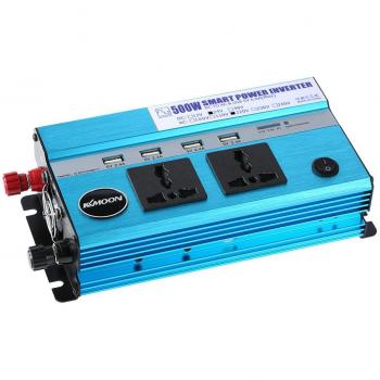 KKmoon 500W Inversor de Corriente para Coche, DC 24V a AC 220V, 50Hz con 4 Puertos USB / 2 Enchufe AC Cargador para Móvil PC Tableta