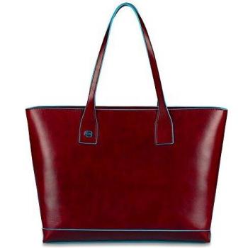 Piquadro Blue Square Leather Shopping Bag with iPad Mini Compartment - Red