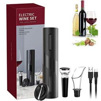Sacacorchos Eléctrico, USB Recargable Abridor de Vino Automatico Profesional 5 en 1con Cortacapsulas Botella, Vertedor de Vino, Tapón de Vino de Vacío