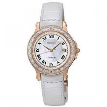 Seiko Women's Quartz Analog Watch with Leather Strap, 28mm, Rose Gold