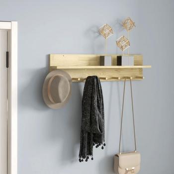 Estante Flotante de Madera HOMCOM con 7 Ganchos para Entrada Pasillo Dormitorio 80x12x20 cm Natural