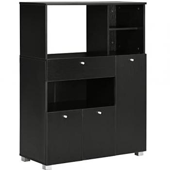 HOMCOM Mueble Auxiliar de Cocina para Microondas con Cajón, Estantes, 3 Puertas, 3 Compartimientos, Diseño Anti-vuelco, Dimensiones 90x40x120 cm, Color Negro