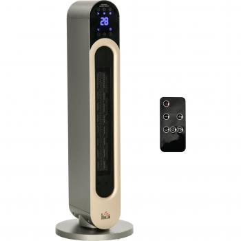 HOMCOM Calefactor Cerámico de Torre 1100/2200W Calentador Vertical con Mando a Distancia Pantalla LED Temporizador de 12H Termostato Ajustable 3 Modos Osc