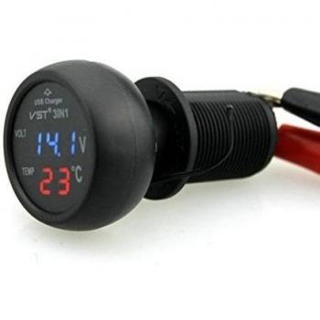 PIXNOR 12V-24V USB Cargador de Coche Adaptador con Voltímetro Termómetro