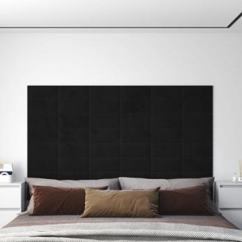 Paneles de pared terciopelo negro 12 uds 30x15 cm 0,54 m²