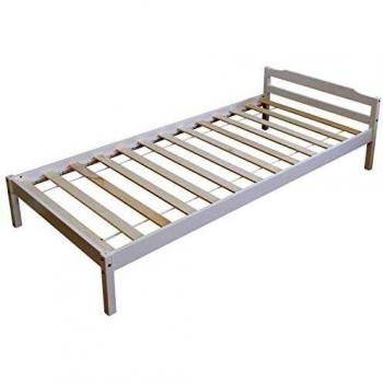 Cama individual 90 x 200 cm en madera blanca con somier de láminas LIT06085
