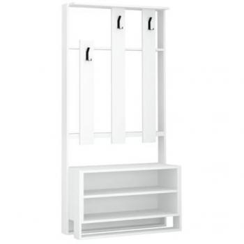 Mueble de entrada 3 estantes y 3 ganchos para abrigos H180 cm blanco Chester