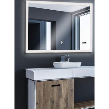 Espejo de Baño LED Aquamarin Nova 100x60 cm con Reloj Digital, Altavoz Bluetooth, Interruptor Táctil y Iluminación Regulable de Blanco Frío a Blanco Cálido, CEE A++