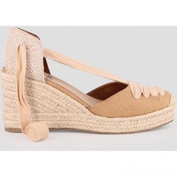 Sandalias de cuña de mujer con cierre de cintas y parte superior de ante