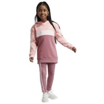Adidas Tiberio 3-Stripes Colorblock Fleece Leggings and Hoodie Set for Girls, Semi Pink Spark/Preloved Crimson/Sandy Pink, Size 5-6 Years