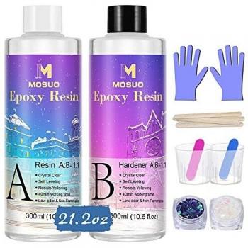 MOSUO Resina Epoxi Ultra Transparente 629 g/600 ml, Proporción 1:1 para Bricolaje, Madera, Artesanía, Joyería, Suelos, Obras de Arte, Modelado, Mesas Creaciones Artísticas, Revestimientos Protectores