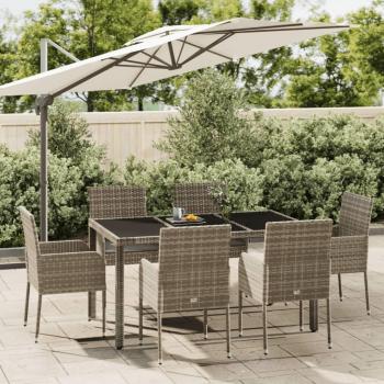 Set de Comedor de Jardín 7 Piezas con Cojines en Polirratán Gris