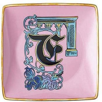 Bandeja Cuadrada Versace Holiday Alphabet F de Porcelana 12 cm Rosa