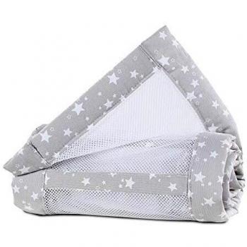Nido de malla piqué para cuna Maxi, Boxspring y Comfort estrellas gris perla 168x24 cm
