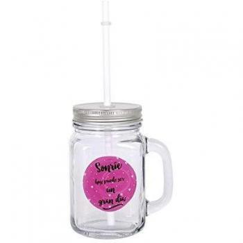 Inde Smile Jarra con Tapa y Pajita, Glass