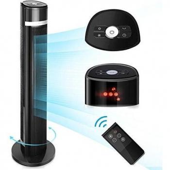 Aigostar Ross - Ventilador de Torre con Mando a Distancia, 103cm, Pantalla LED, 3 velocidades, 3 Modos, Oscilante 60º, Temporizador 7 horas. Ventilador Silencioso 35W. Sin Aspas, Fácil Instalación