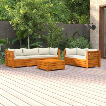 Sofá de jardín 6 PCs con cojines de madera maciza de acacia