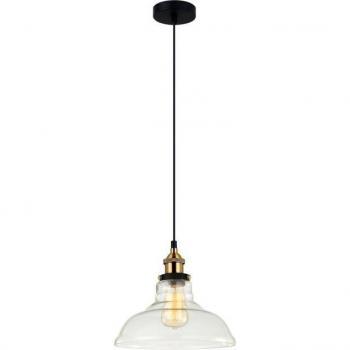 Lámpara colgante industrial y retro Hubert Negro, dorado - Italux - 1 luz con pantalla transparente, E27