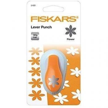 Fiskars Perforadora de figuras, flor, Ø 2,5 cm, Para diestros y zurdos, Acero de calidad/Plástico, Blanco/Naranja, Lever Punch, M, 1004645