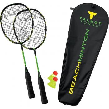 Set de Beachminton Talbot-Torro, 2 Raquetas Negras y Verde Neón, 2 Pelotas Resistentes al Viento, Bolsa de Transporte incluida