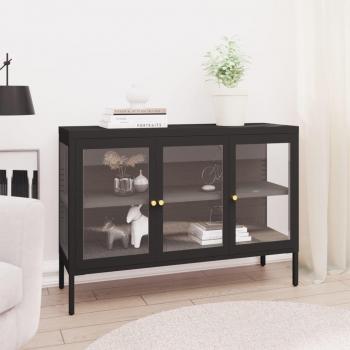Aparador negro de acero y vidrio 105x35x70 cm