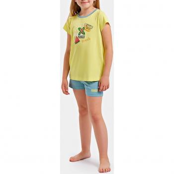Pijama de manga corta Munich amarillo-verde con diseño divertido