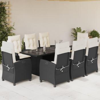 9-Piece Black Poly Rattan Garden Dining Set with Cushions