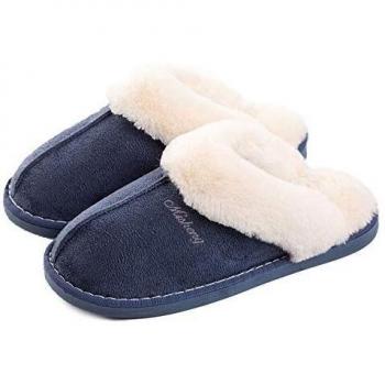 Mujer Invierno Fur Zapatillas de Estar Cerradas Calienta Pantuflas, para Interior o Exterior Azul 38.5-40