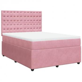Cama box spring con colchón terciopelo rosa 140x200 cm